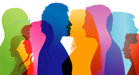 coloured silhouettes of people
